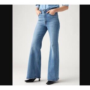 Levi’s Ribcage Bell Jeans Women’s 26x30 27W Blue Denim Flare High Rise BLANK TAB
